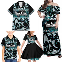 Kia Ora New Zealand Family Matching Off Shoulder Maxi Dress and Hawaiian Shirt Aotearoa Proud Maori Paua Shell Silver Fern - Polynesian Pride