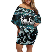 Kia Ora New Zealand Family Matching Off Shoulder Short Dress and Hawaiian Shirt Aotearoa Proud Maori Paua Shell Silver Fern - Polynesian Pride
