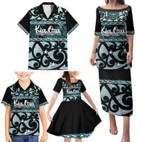 Kia Ora New Zealand Family Matching Puletasi and Hawaiian Shirt Aotearoa Proud Maori Paua Shell Silver Fern - Polynesian Pride