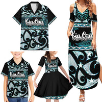 Kia Ora New Zealand Family Matching Summer Maxi Dress and Hawaiian Shirt Aotearoa Proud Maori Paua Shell Silver Fern - Polynesian Pride
