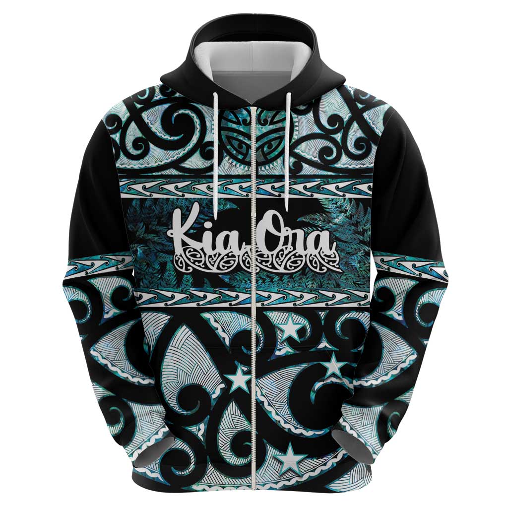 Kia Ora New Zealand Hoodie Aotearoa Proud Maori Paua Shell Silver Fern - Polynesian Pride