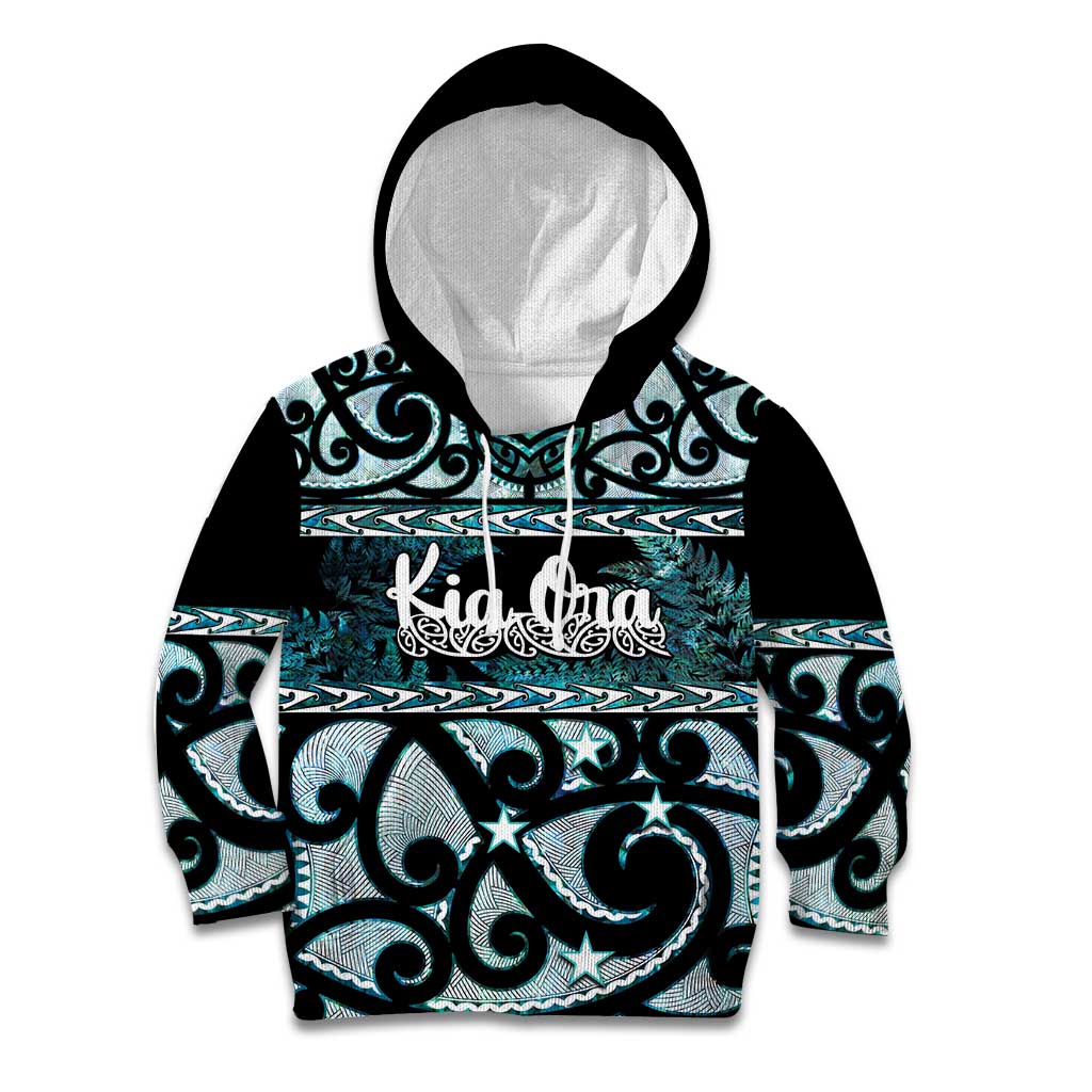 Kia Ora New Zealand Kid Hoodie Aotearoa Proud Maori Paua Shell Silver Fern - Polynesian Pride
