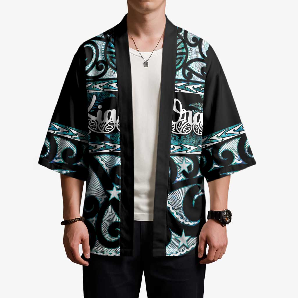 Kia Ora New Zealand Kimono Aotearoa Proud Maori Paua Shell Silver Fern - Polynesian Pride