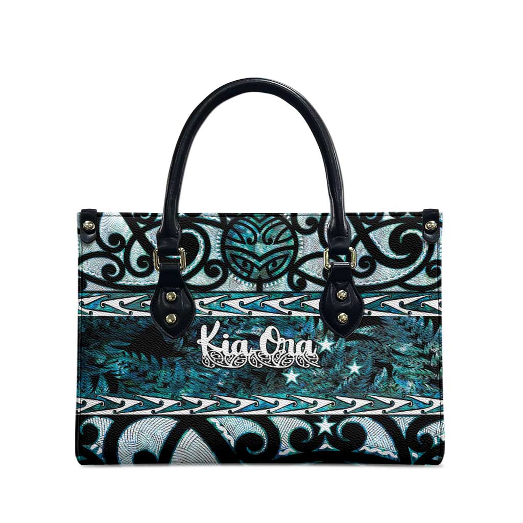 Kia Ora New Zealand Leather Bag Aotearoa Proud Maori Paua Shell Silver Fern - Polynesian Pride