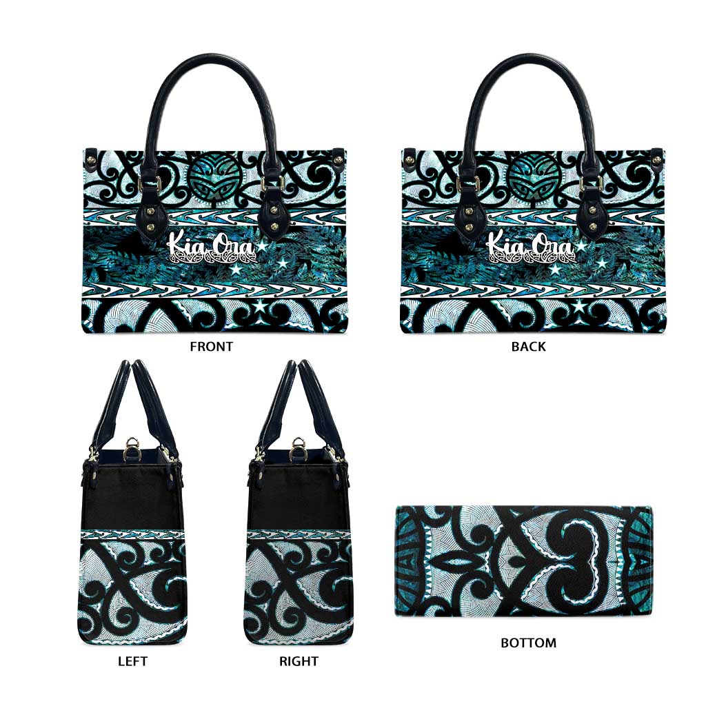 Kia Ora New Zealand Leather Bag Aotearoa Proud Maori Paua Shell Silver Fern - Polynesian Pride