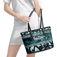 Kia Ora New Zealand Leather Tote Bag Aotearoa Proud Maori Paua Shell Silver Fern - Polynesian Pride