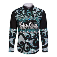 Kia Ora New Zealand Long Sleeve Button Shirt Aotearoa Proud Maori Paua Shell Silver Fern - Polynesian Pride