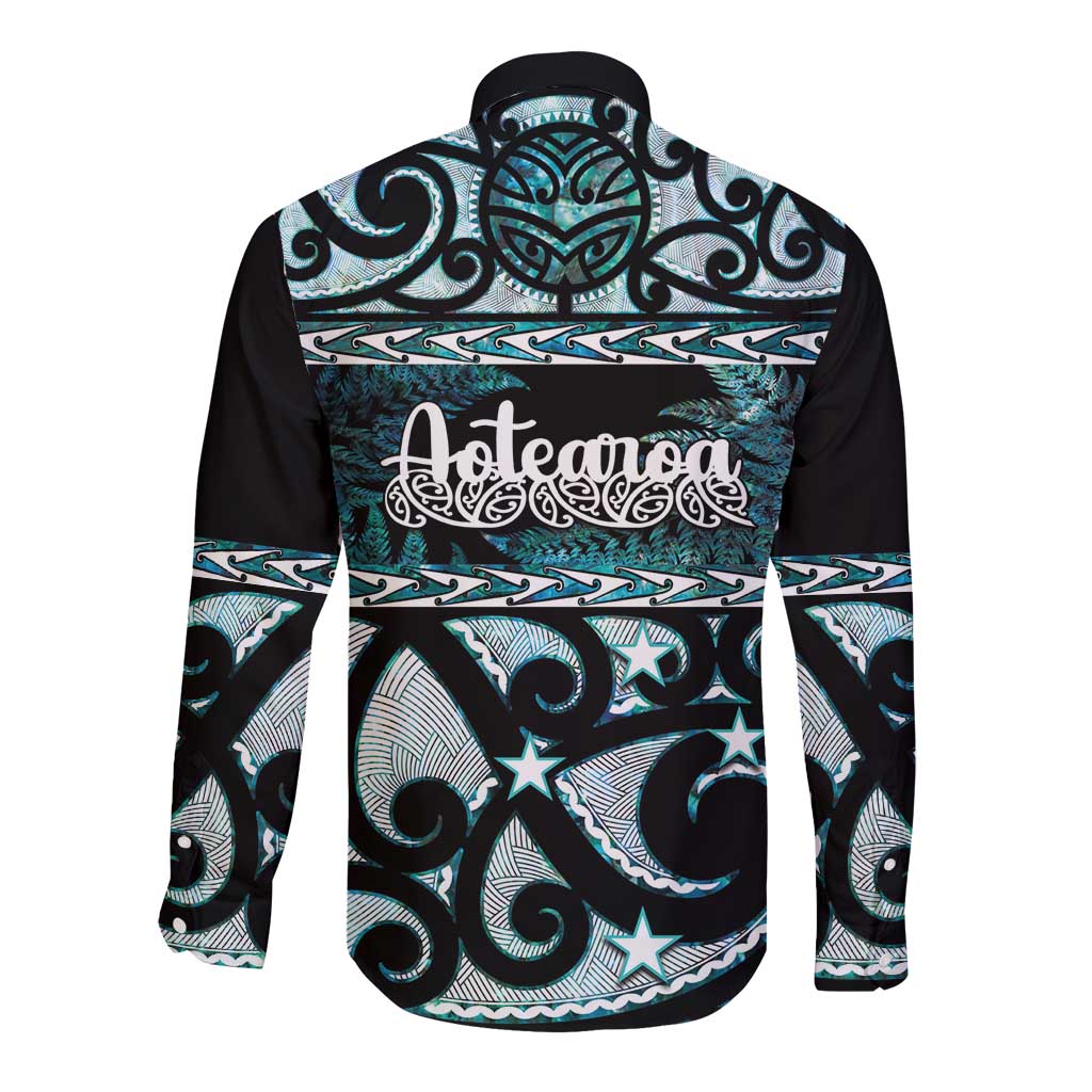 Kia Ora New Zealand Long Sleeve Button Shirt Aotearoa Proud Maori Paua Shell Silver Fern - Polynesian Pride