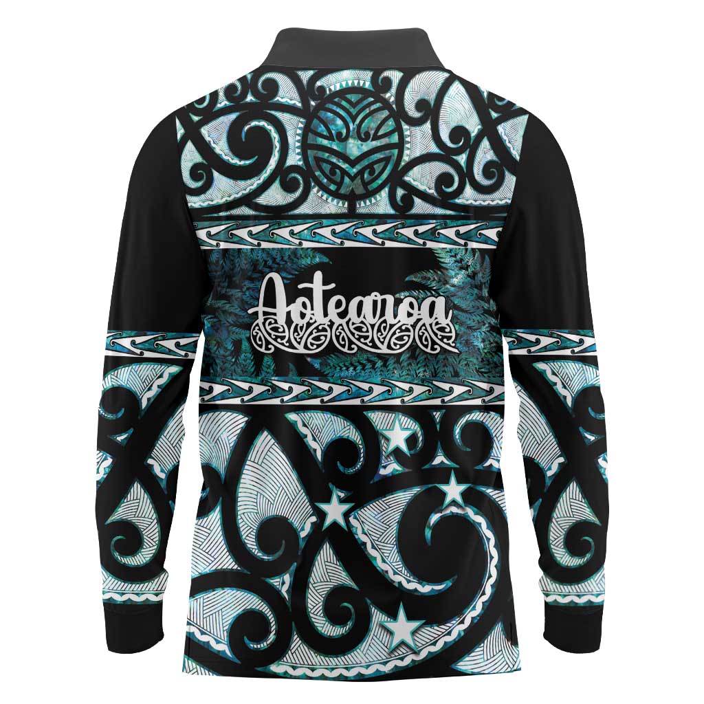 Kia Ora New Zealand Long Sleeve Polo Shirt Aotearoa Proud Maori Paua Shell Silver Fern - Polynesian Pride
