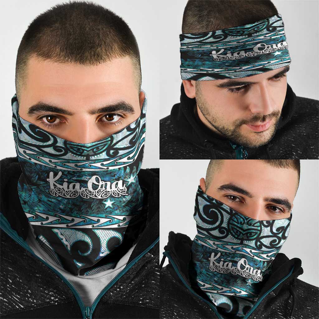 Kia Ora New Zealand Neck Gaiter Aotearoa Proud Maori Paua Shell Silver Fern - Polynesian Pride