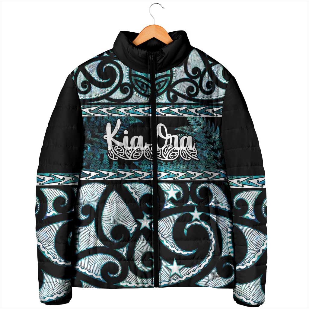 Kia Ora New Zealand Padded Jacket Aotearoa Proud Maori Paua Shell Silver Fern - Polynesian Pride