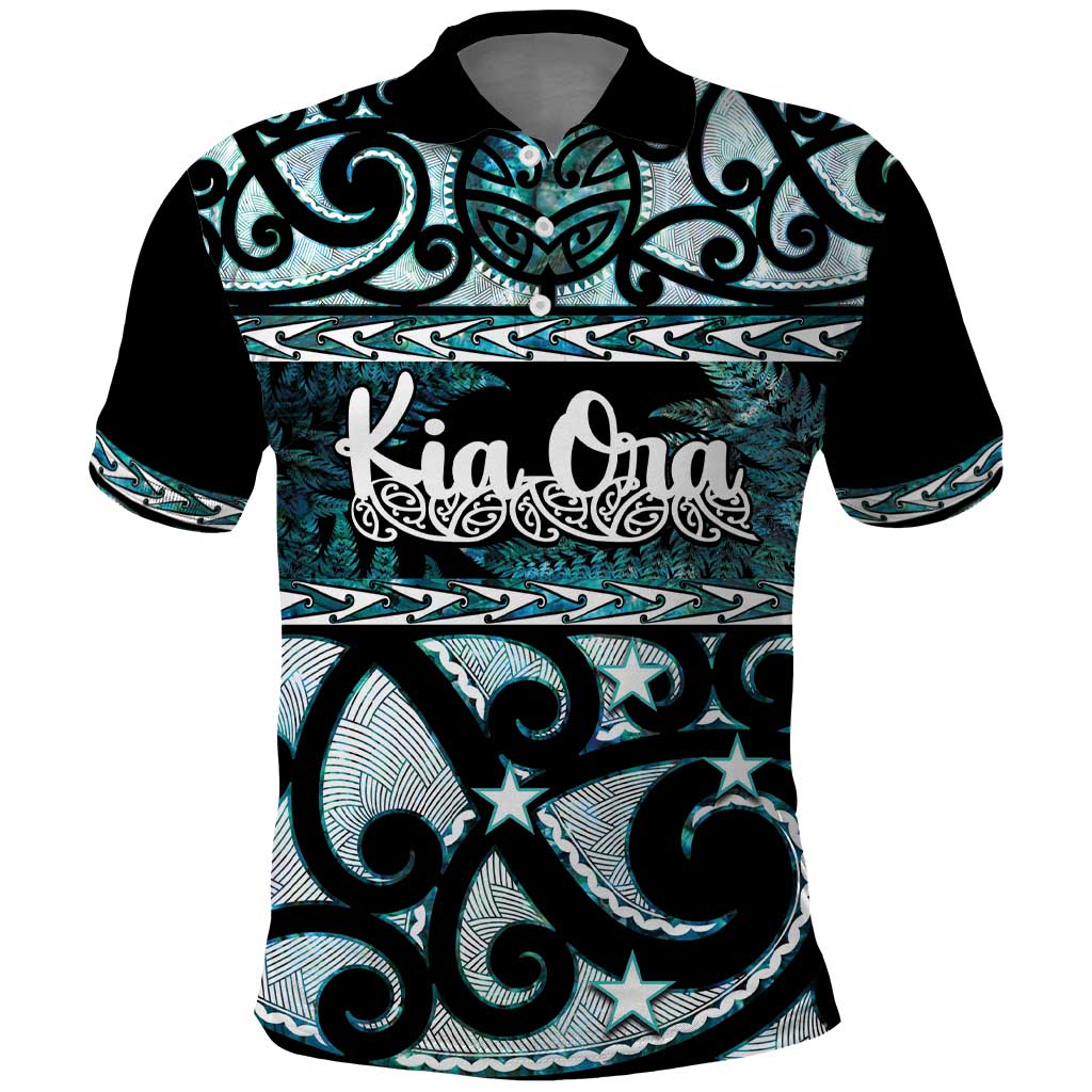 Kia Ora New Zealand Polo Shirt Aotearoa Proud Maori Paua Shell Silver Fern - Polynesian Pride
