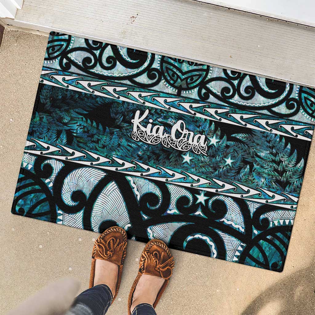 Kia Ora New Zealand Rubber Doormat Aotearoa Proud Maori Paua Shell Silver Fern - Polynesian Pride