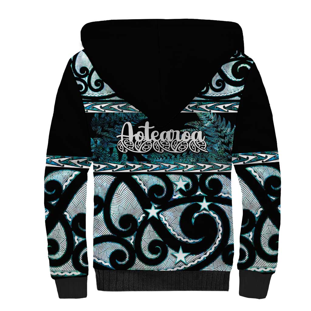 Kia Ora New Zealand Sherpa Hoodie Aotearoa Proud Maori Paua Shell Silver Fern - Polynesian Pride