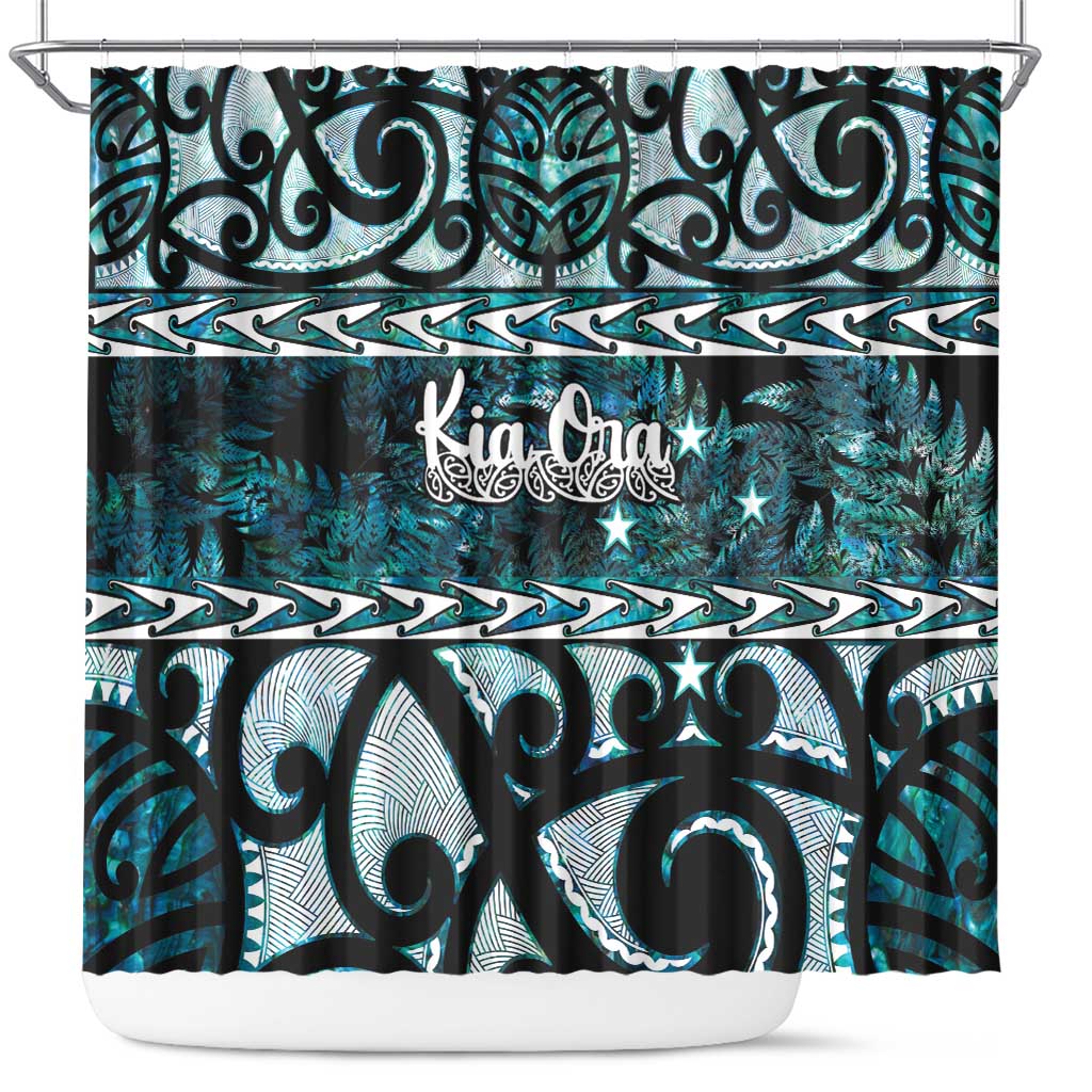 Kia Ora New Zealand Shower Curtain Aotearoa Proud Maori Paua Shell Silver Fern - Polynesian Pride