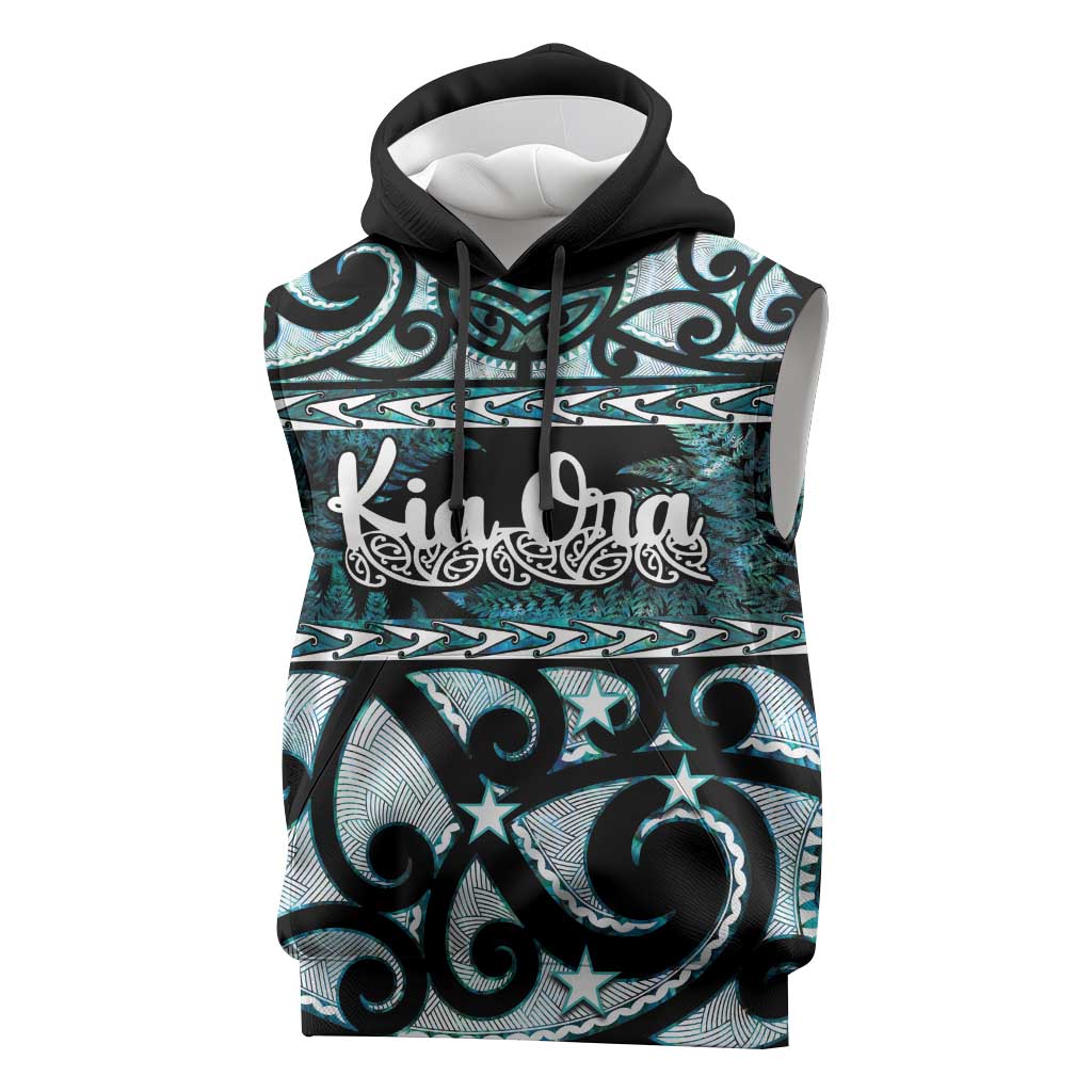 Kia Ora New Zealand Sleeveless Hoodie Aotearoa Proud Maori Paua Shell Silver Fern - Polynesian Pride