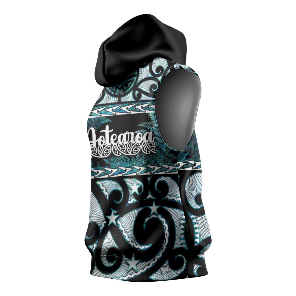 Kia Ora New Zealand Sleeveless Hoodie Aotearoa Proud Maori Paua Shell Silver Fern - Polynesian Pride