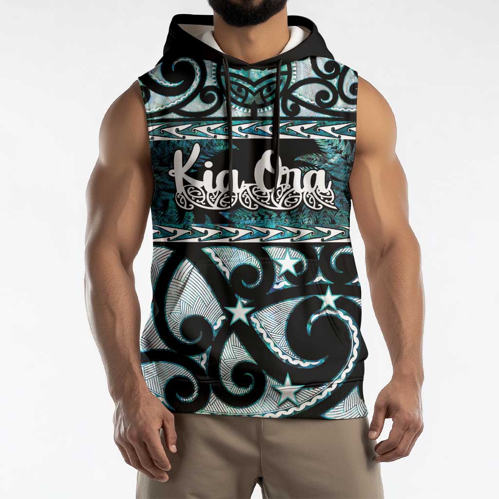Kia Ora New Zealand Sleeveless Hoodie Aotearoa Proud Maori Paua Shell Silver Fern - Polynesian Pride