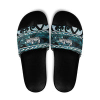 Kia Ora New Zealand Slide Sandals Aotearoa Proud Maori Paua Shell Silver Fern - Polynesian Pride