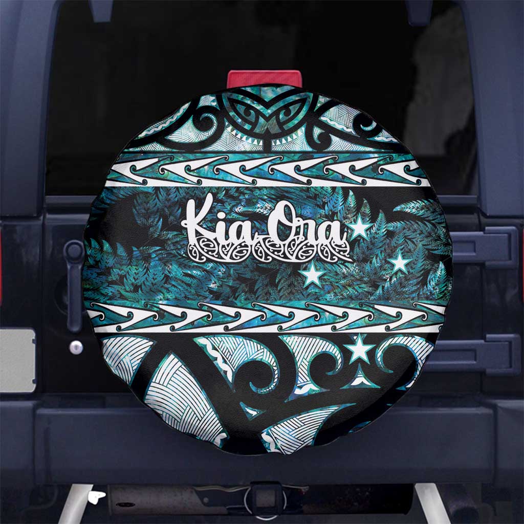 Kia Ora New Zealand Spare Tire Cover Aotearoa Proud Maori Paua Shell Silver Fern - Polynesian Pride