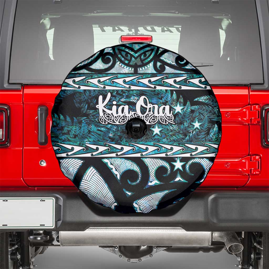 Kia Ora New Zealand Spare Tire Cover Aotearoa Proud Maori Paua Shell Silver Fern - Polynesian Pride