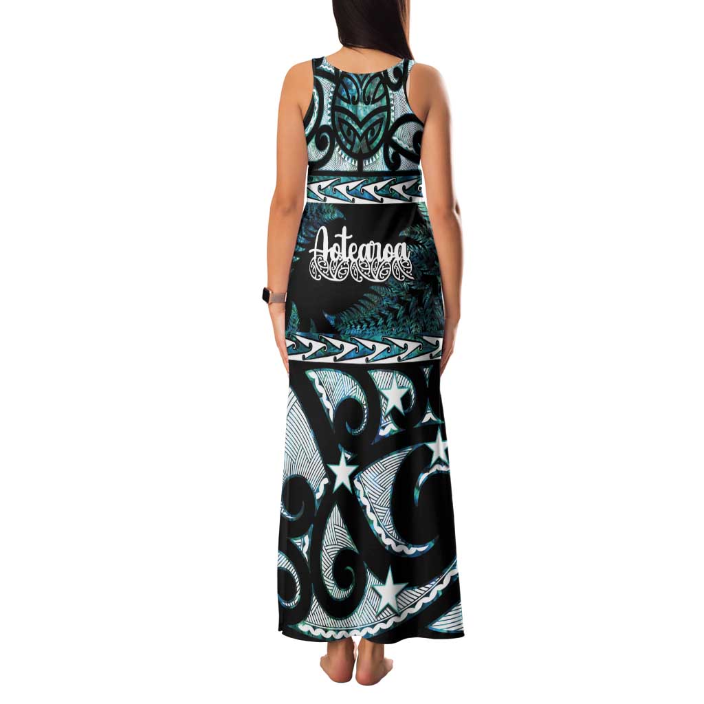Kia Ora New Zealand Tank Maxi Dress Aotearoa Proud Maori Paua Shell Silver Fern - Polynesian Pride