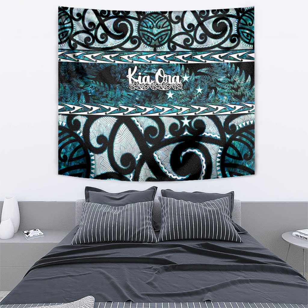 Kia Ora New Zealand Tapestry Aotearoa Proud Maori Paua Shell Silver Fern - Polynesian Pride