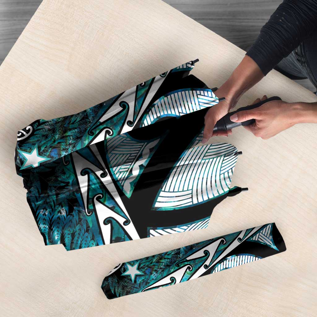 Kia Ora New Zealand Umbrella Aotearoa Proud Maori Paua Shell Silver Fern - Polynesian Pride