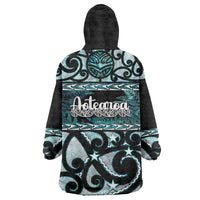 Kia Ora New Zealand Wearable Blanket Hoodie Aotearoa Proud Maori Paua Shell Silver Fern - Polynesian Pride