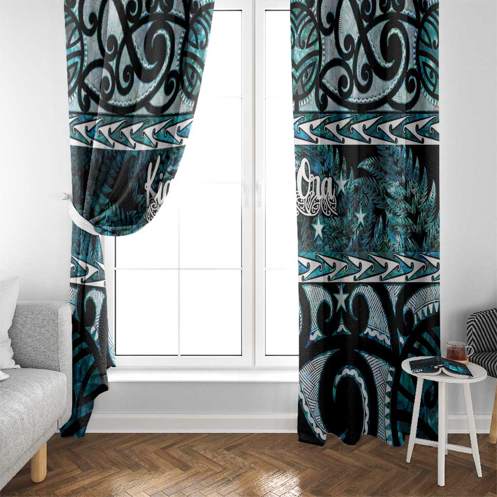 Kia Ora New Zealand Window Curtain Aotearoa Proud Maori Paua Shell Silver Fern - Polynesian Pride