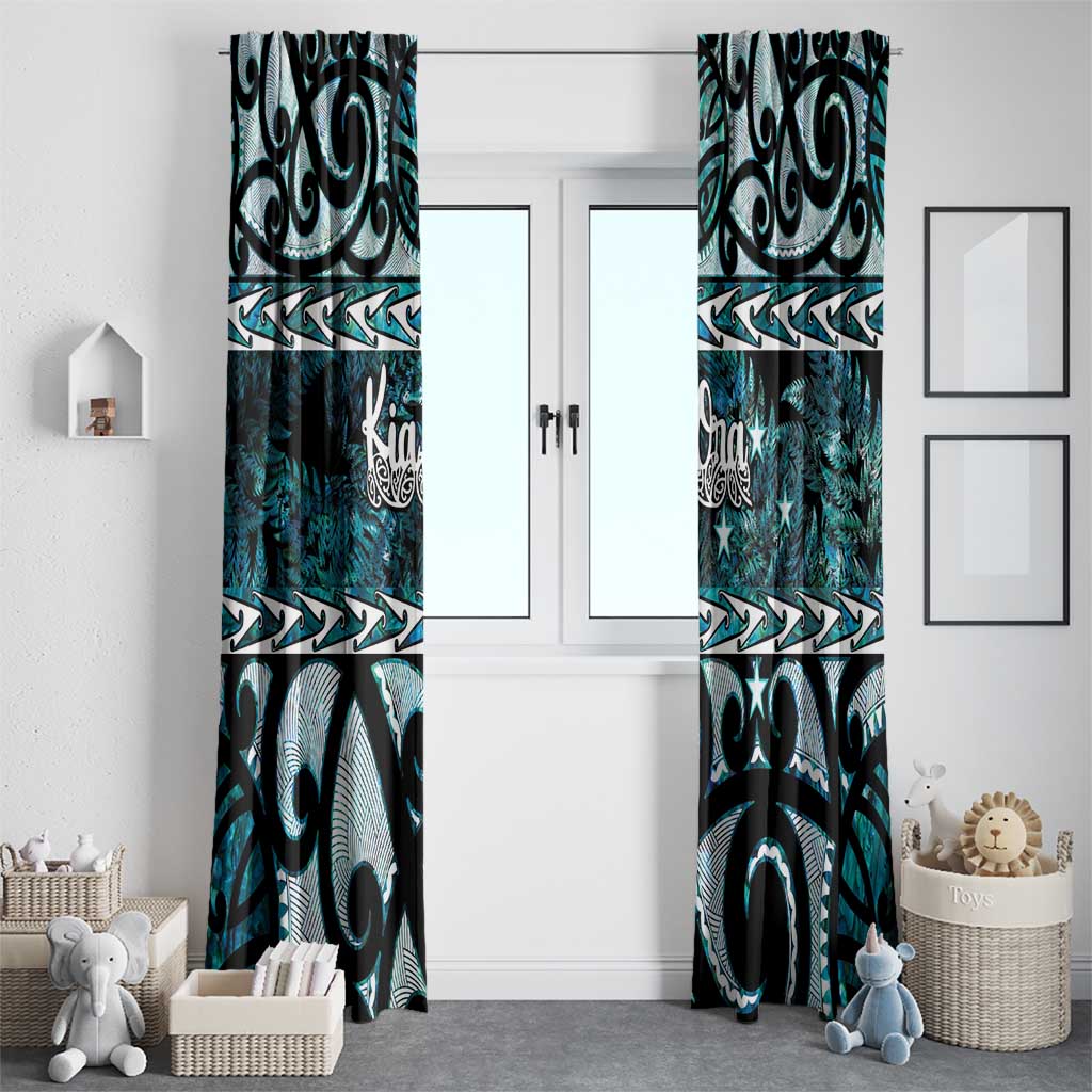 Kia Ora New Zealand Window Curtain Aotearoa Proud Maori Paua Shell Silver Fern - Polynesian Pride