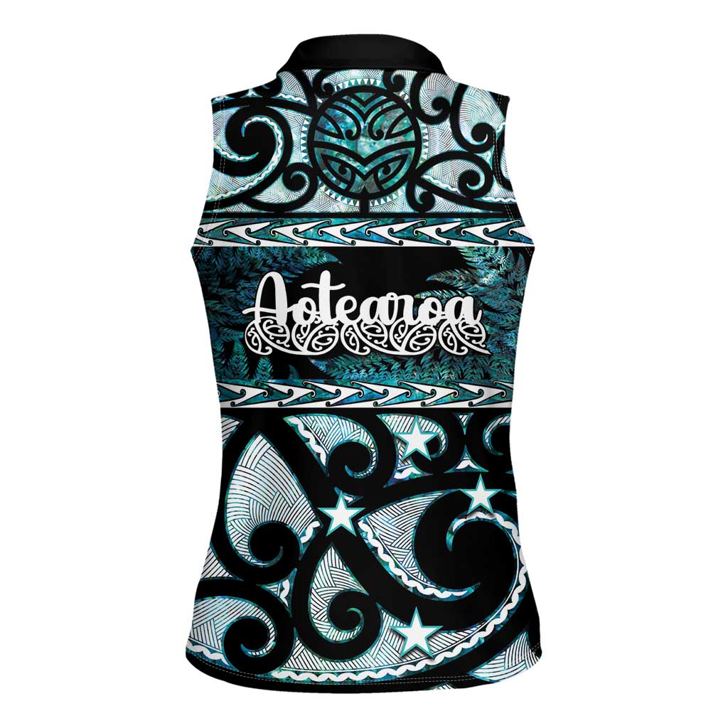 Kia Ora New Zealand Women Sleeveless Polo Shirt Aotearoa Proud Maori Paua Shell Silver Fern - Polynesian Pride