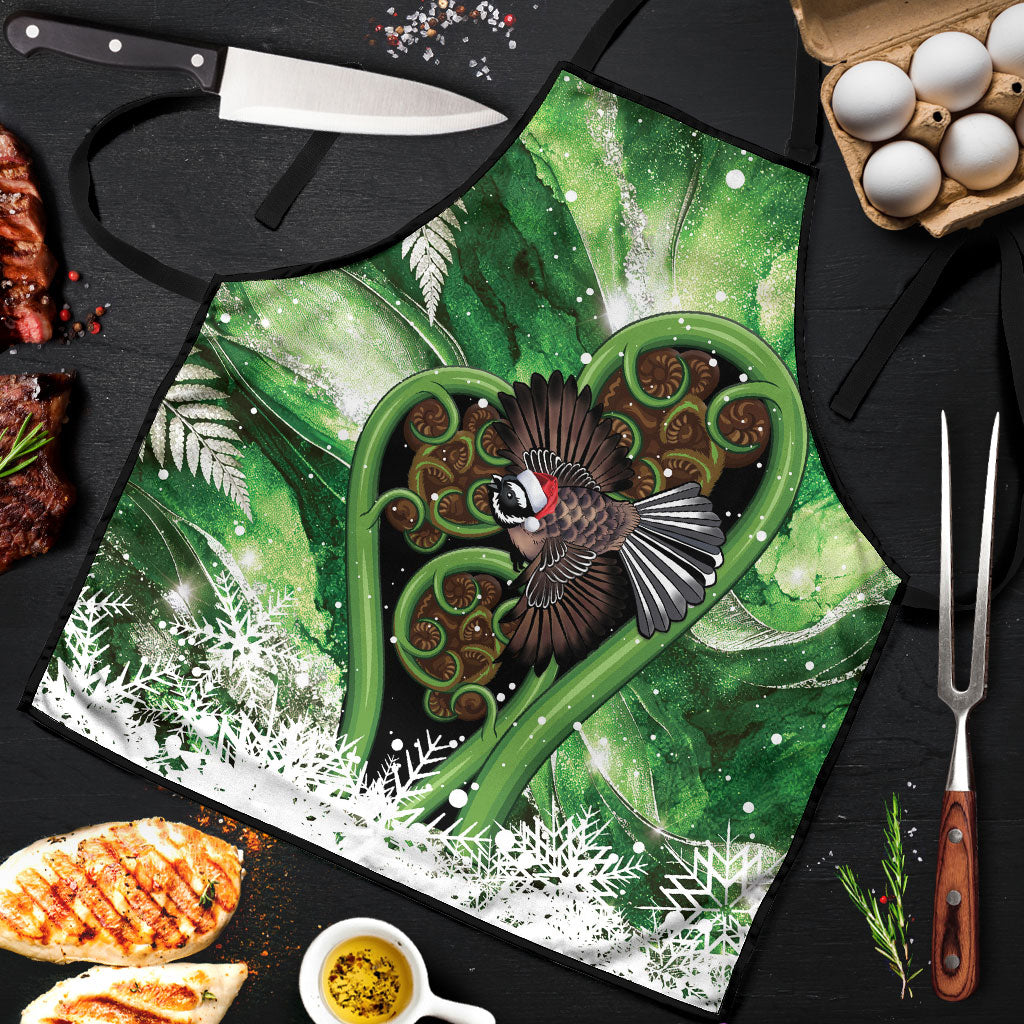 Piwakawaka New Zealand Christmas In July Apron NZ Aroha Koru Fern Marble Vibes