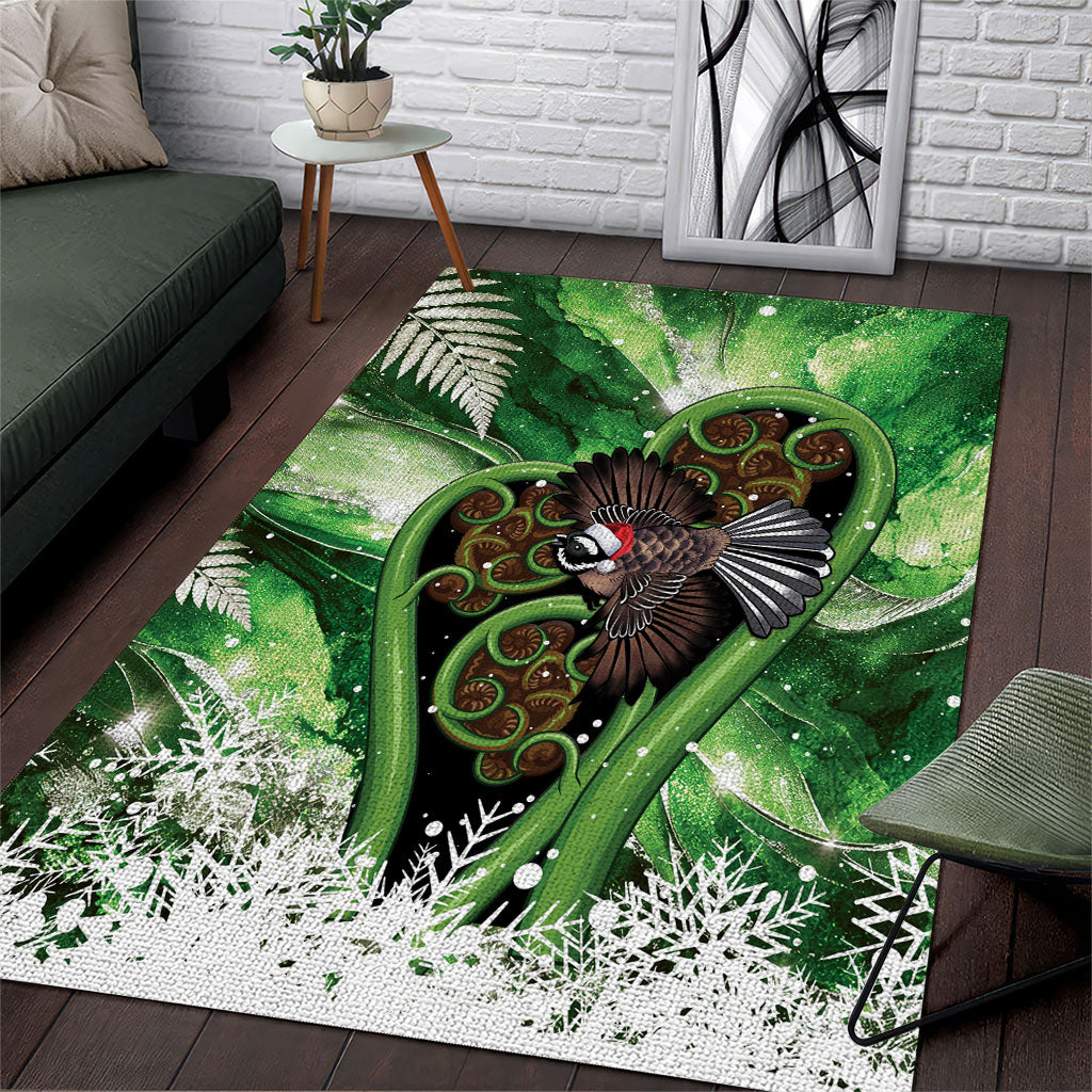 Piwakawaka New Zealand Christmas In July Area Rug NZ Aroha Koru Fern Marble Vibes