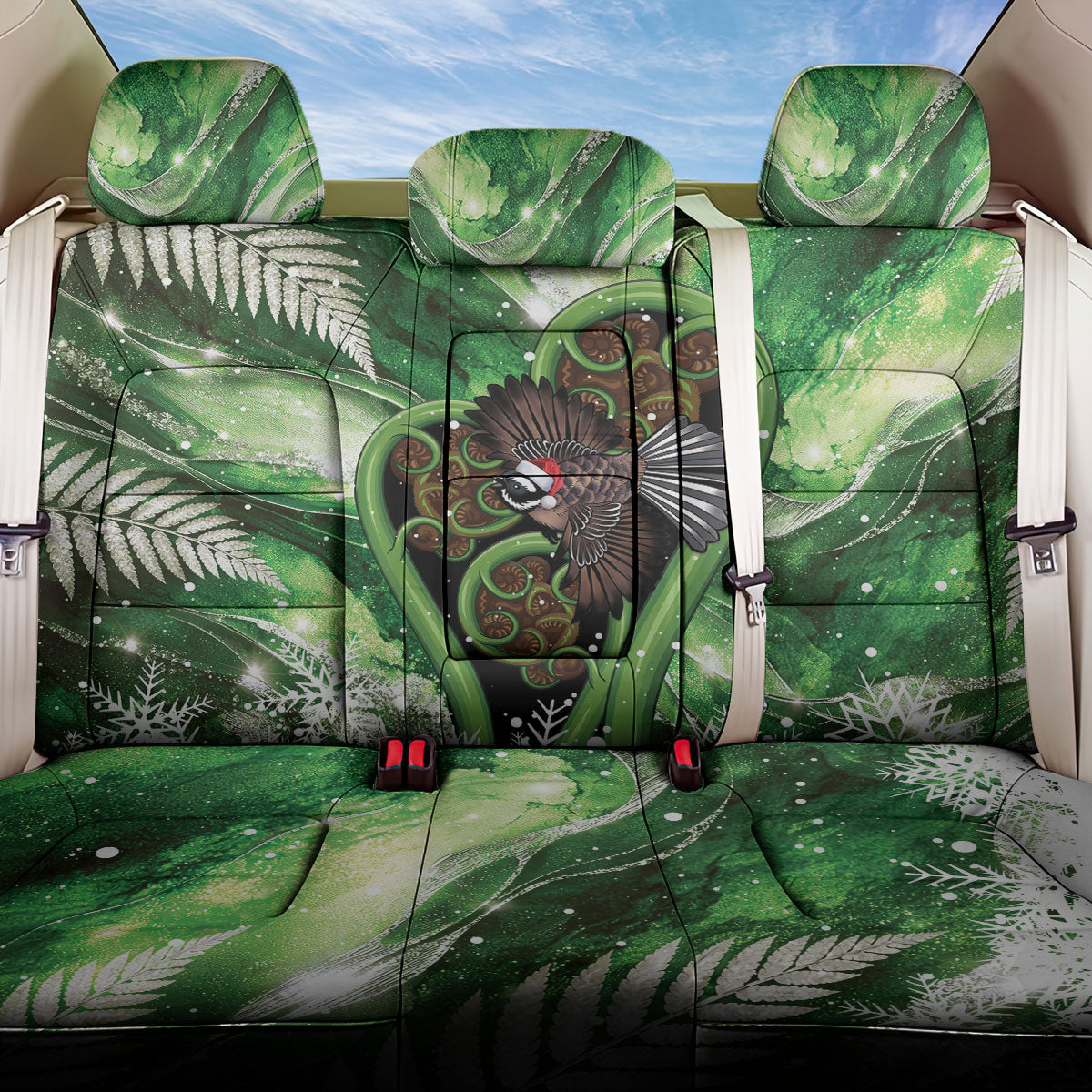 Piwakawaka New Zealand Christmas In July Back Car Seat Cover NZ Aroha Koru Fern Marble Vibes
