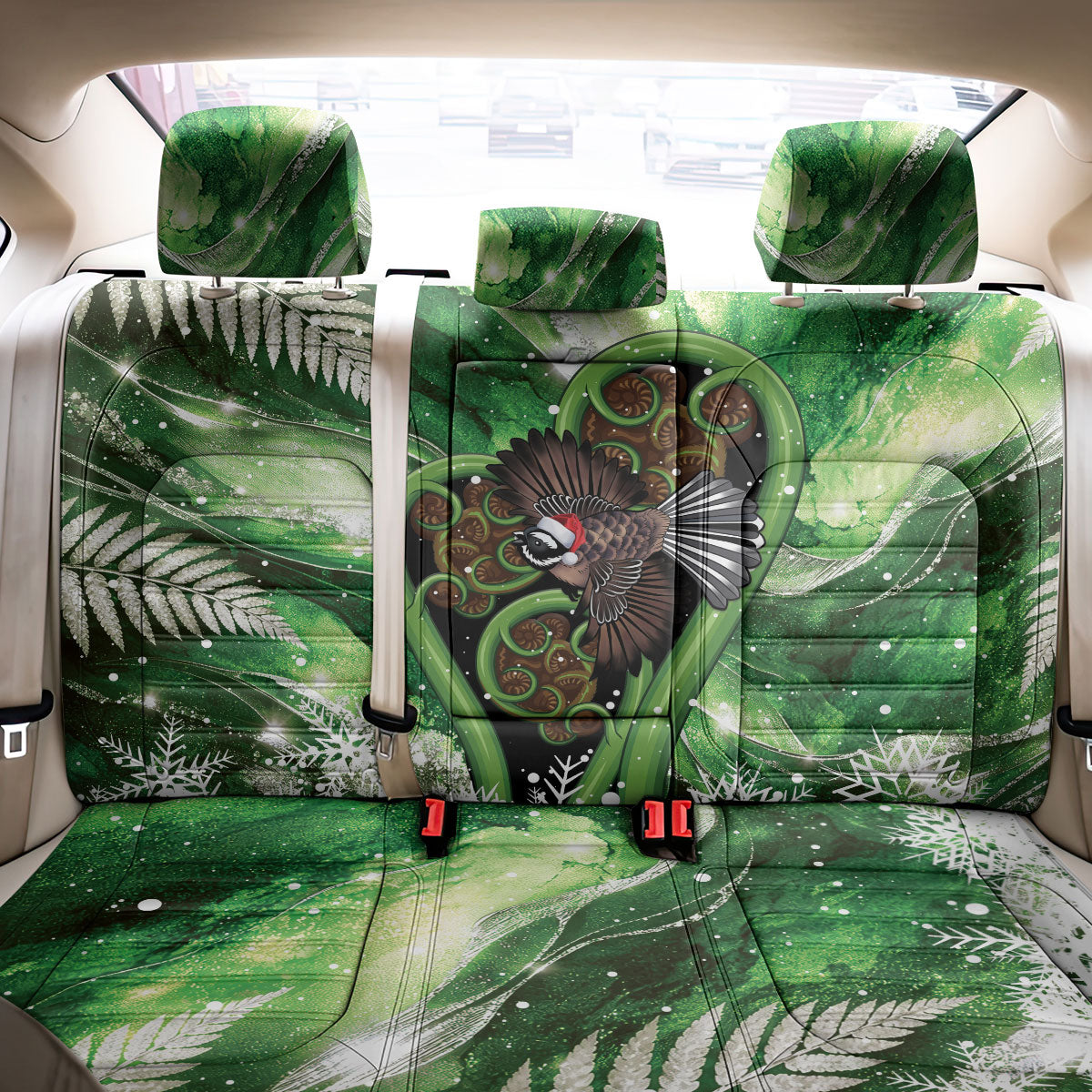 Piwakawaka New Zealand Christmas In July Back Car Seat Cover NZ Aroha Koru Fern Marble Vibes