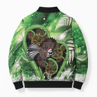 Piwakawaka New Zealand Christmas In July Bomber Puffer Jacket NZ Aroha Koru Fern Marble Vibes