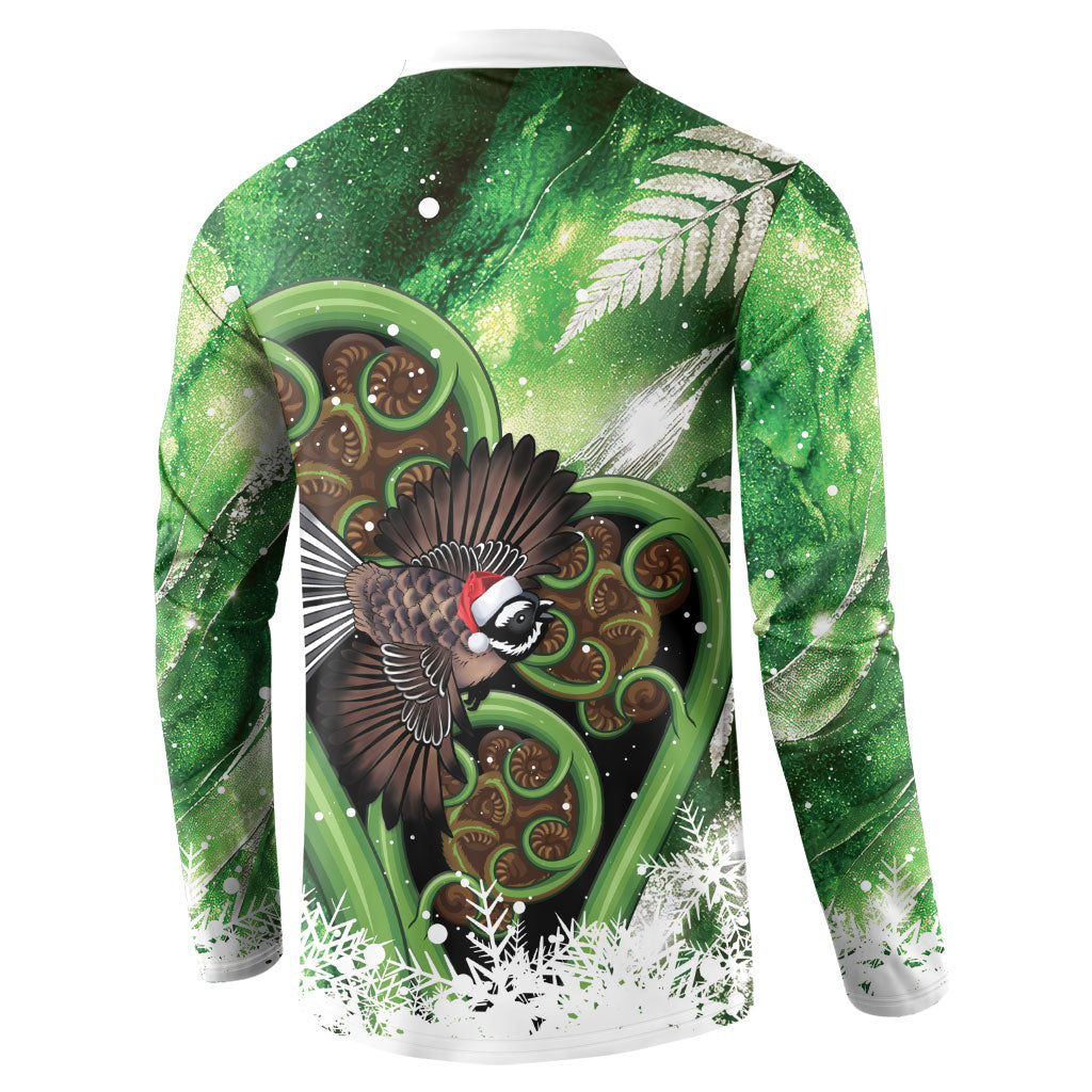 Piwakawaka New Zealand Christmas In July Button Sweatshirt NZ Aroha Koru Fern Marble Vibes