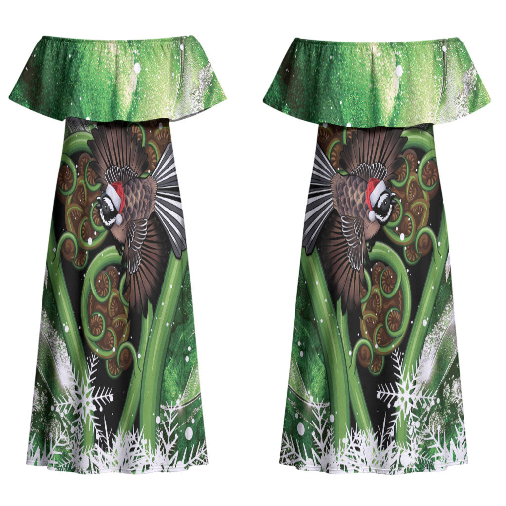 Piwakawaka New Zealand Christmas In July Couples Matching Off Shoulder Maxi Dress and Long Sleeve Button Shirt NZ Aroha Koru Fern Marble Vibes LT14 - Polynesian Pride