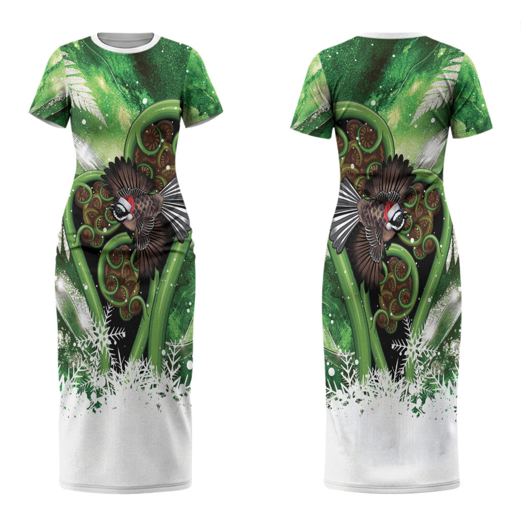 Piwakawaka New Zealand Christmas In July Couples Matching Short Sleeve Bodycon Dress and Hawaiian Shirt NZ Aroha Koru Fern Marble Vibes LT14 - Polynesian Pride