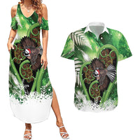 Piwakawaka New Zealand Christmas In July Couples Matching Summer Maxi Dress and Hawaiian Shirt NZ Aroha Koru Fern Marble Vibes