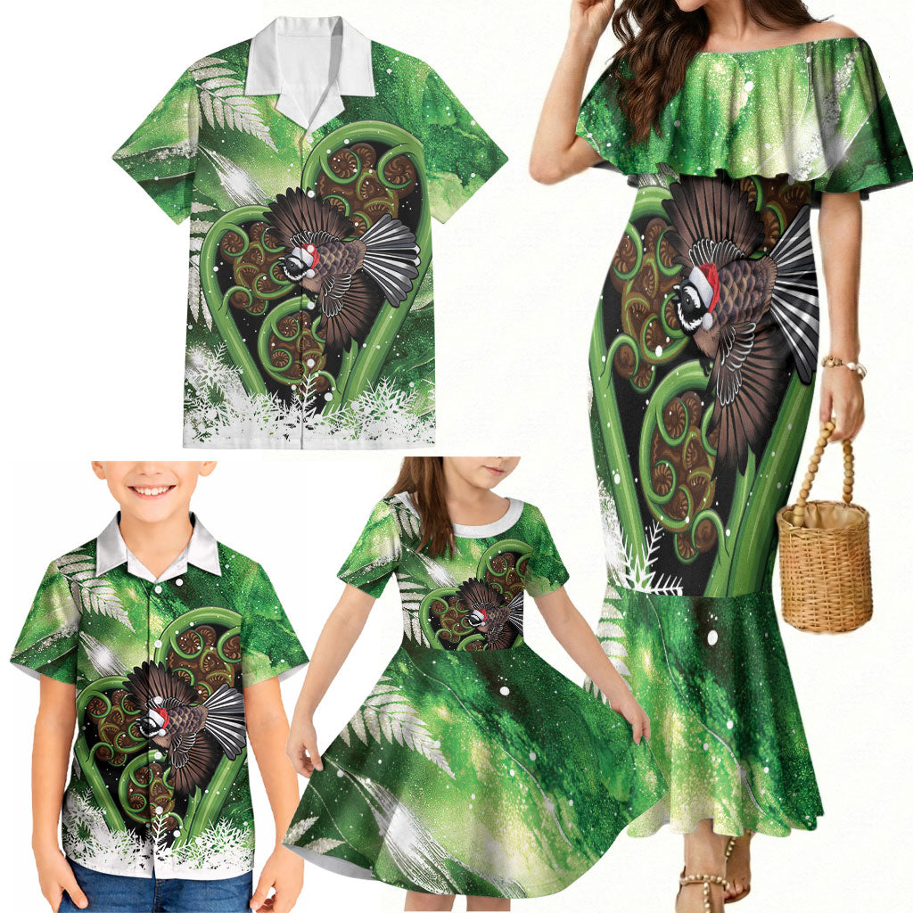 Piwakawaka New Zealand Christmas In July Family Matching Mermaid Dress and Hawaiian Shirt NZ Aroha Koru Fern Marble Vibes LT14 - Polynesian Pride