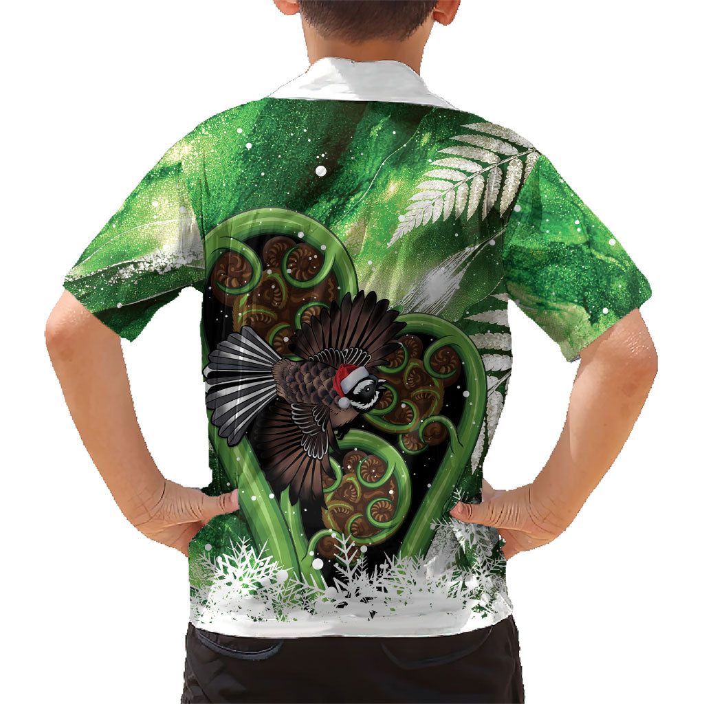Piwakawaka New Zealand Christmas In July Family Matching Short Sleeve Bodycon Dress and Hawaiian Shirt NZ Aroha Koru Fern Marble Vibes