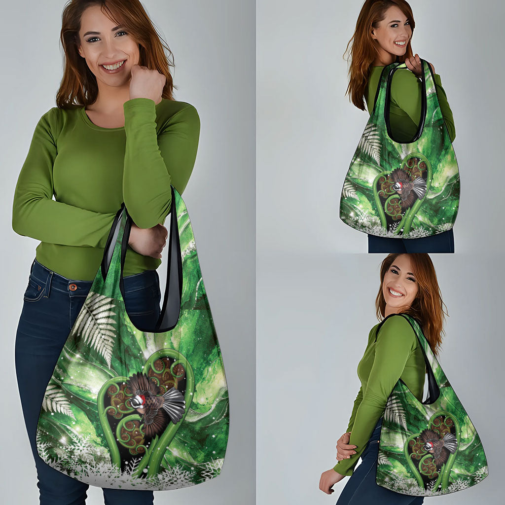 Piwakawaka New Zealand Christmas In July Grocery Bag NZ Aroha Koru Fern Marble Vibes