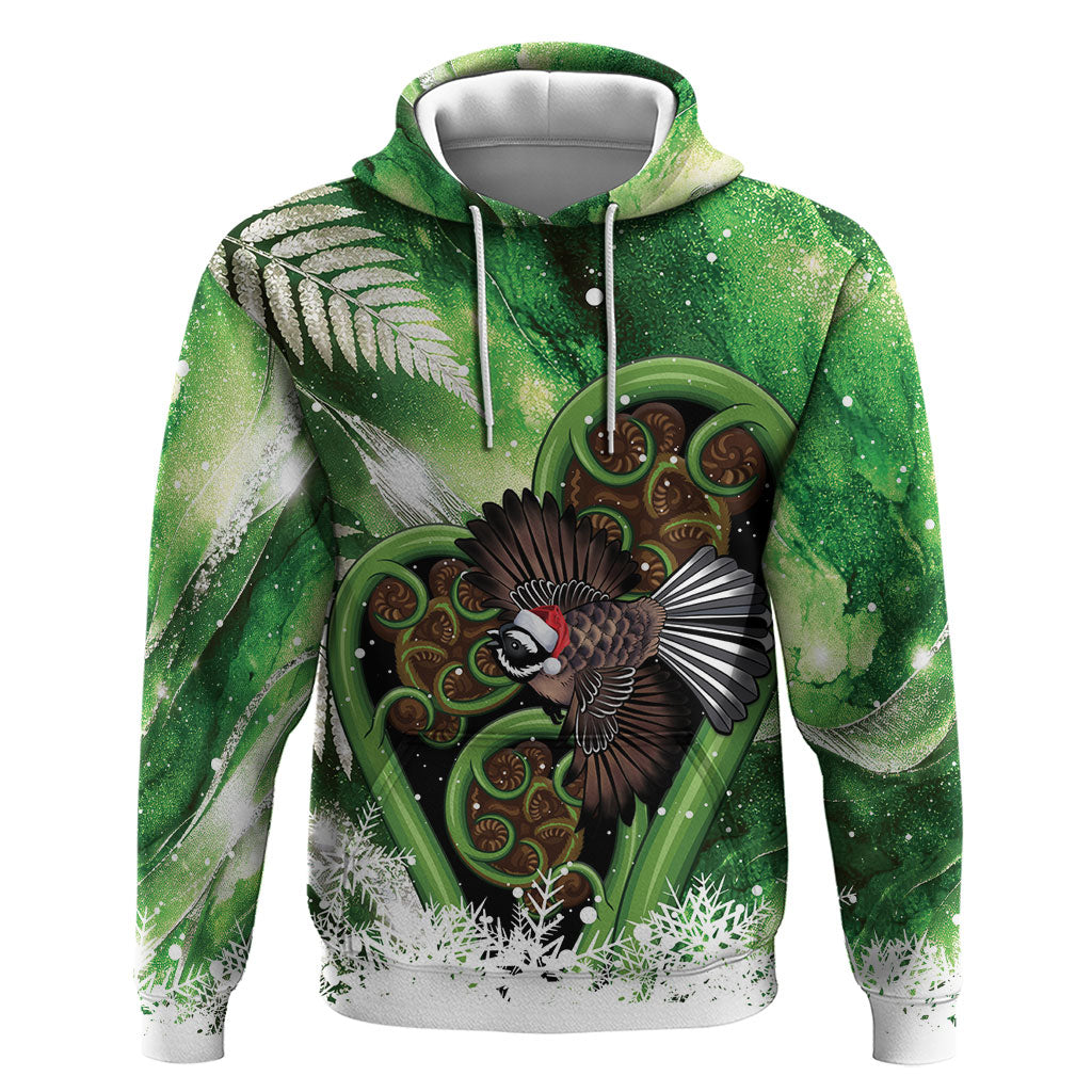 Piwakawaka New Zealand Christmas In July Hoodie NZ Aroha Koru Fern Marble Vibes LT14 Pullover Hoodie Green - Polynesian Pride