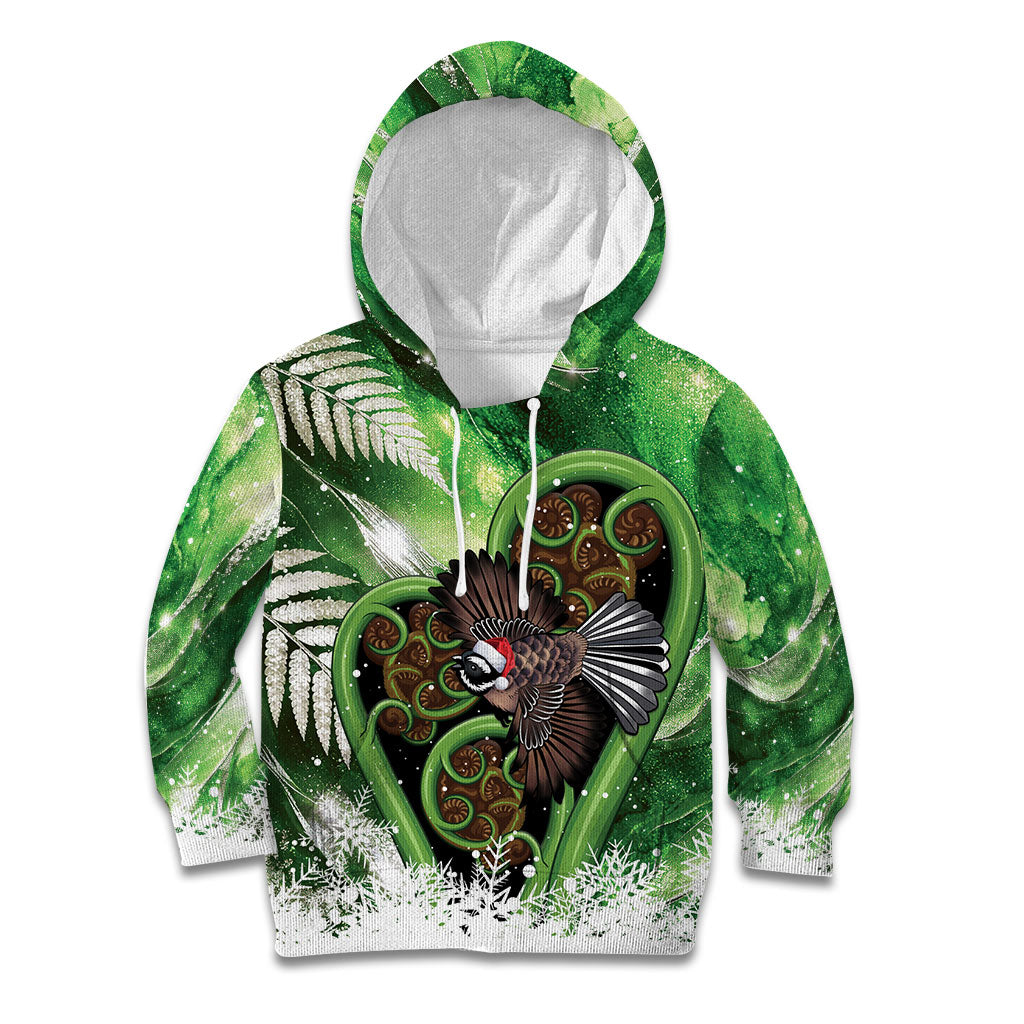Piwakawaka New Zealand Christmas In July Kid Hoodie NZ Aroha Koru Fern Marble Vibes LT14 Hoodie Green - Polynesian Pride