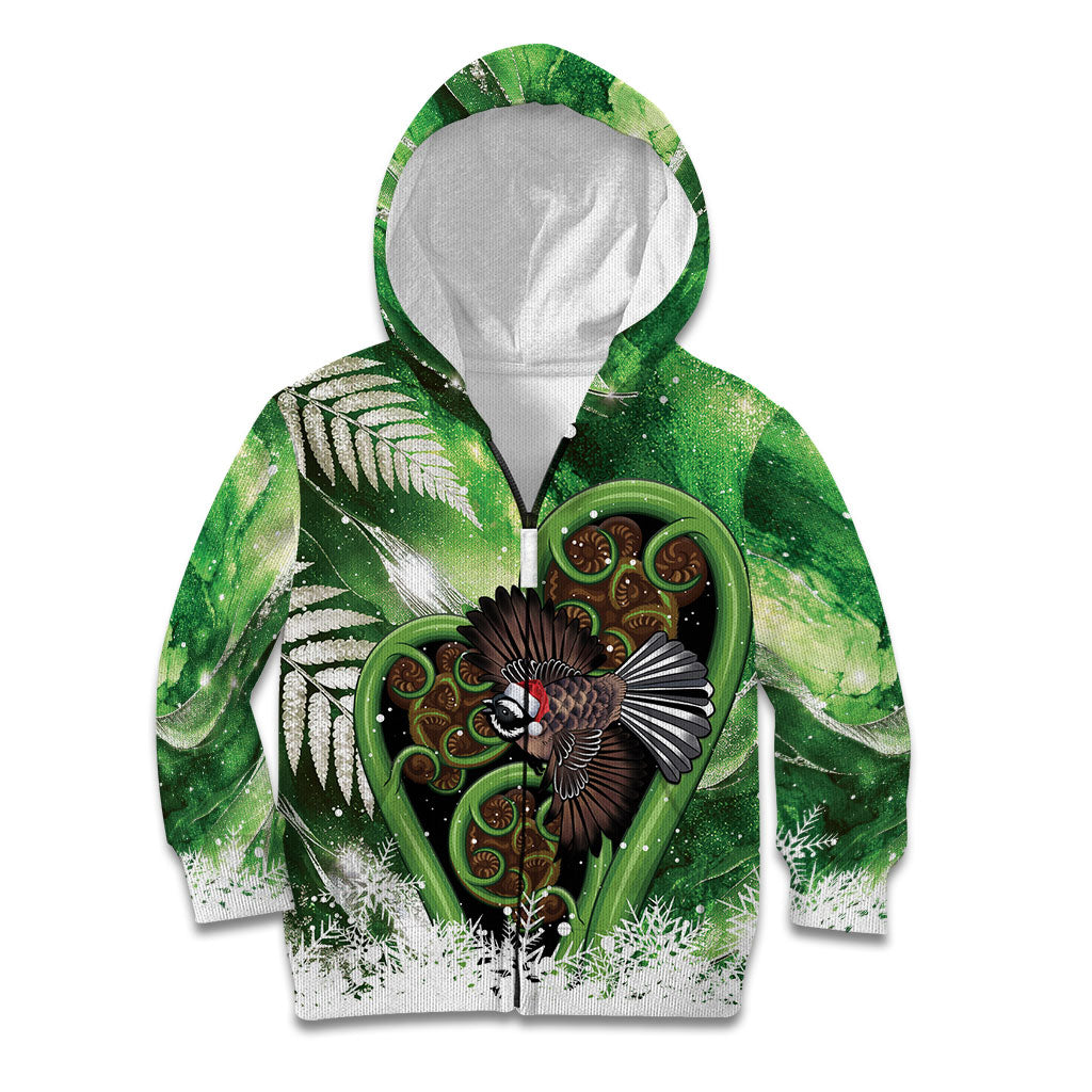 Piwakawaka New Zealand Christmas In July Kid Hoodie NZ Aroha Koru Fern Marble Vibes