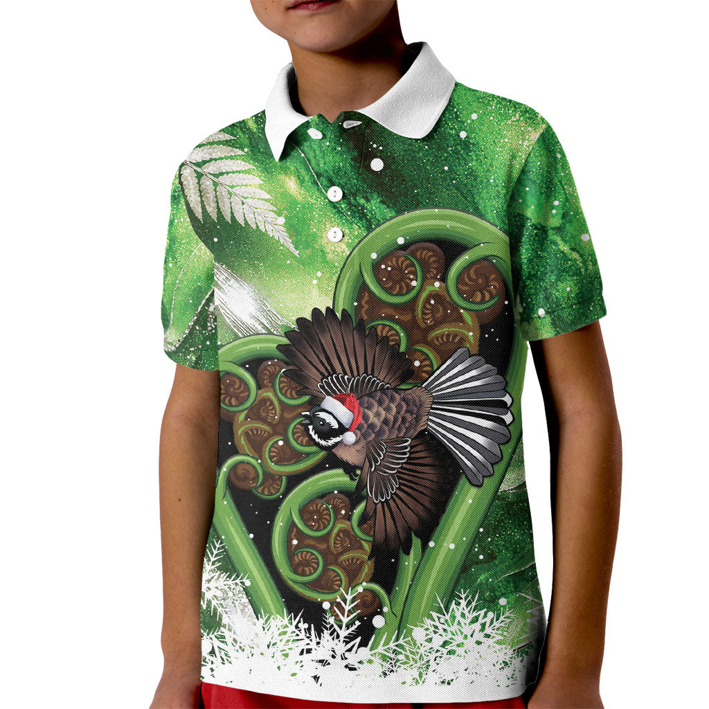 Piwakawaka New Zealand Christmas In July Kid Polo Shirt NZ Aroha Koru Fern Marble Vibes LT14 Kid Green - Polynesian Pride