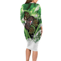 Piwakawaka New Zealand Christmas In July Long Sleeve Bodycon Dress NZ Aroha Koru Fern Marble Vibes