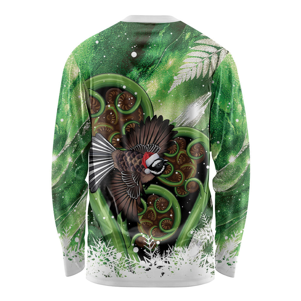 Piwakawaka New Zealand Christmas In July Long Sleeve Shirt NZ Aroha Koru Fern Marble Vibes